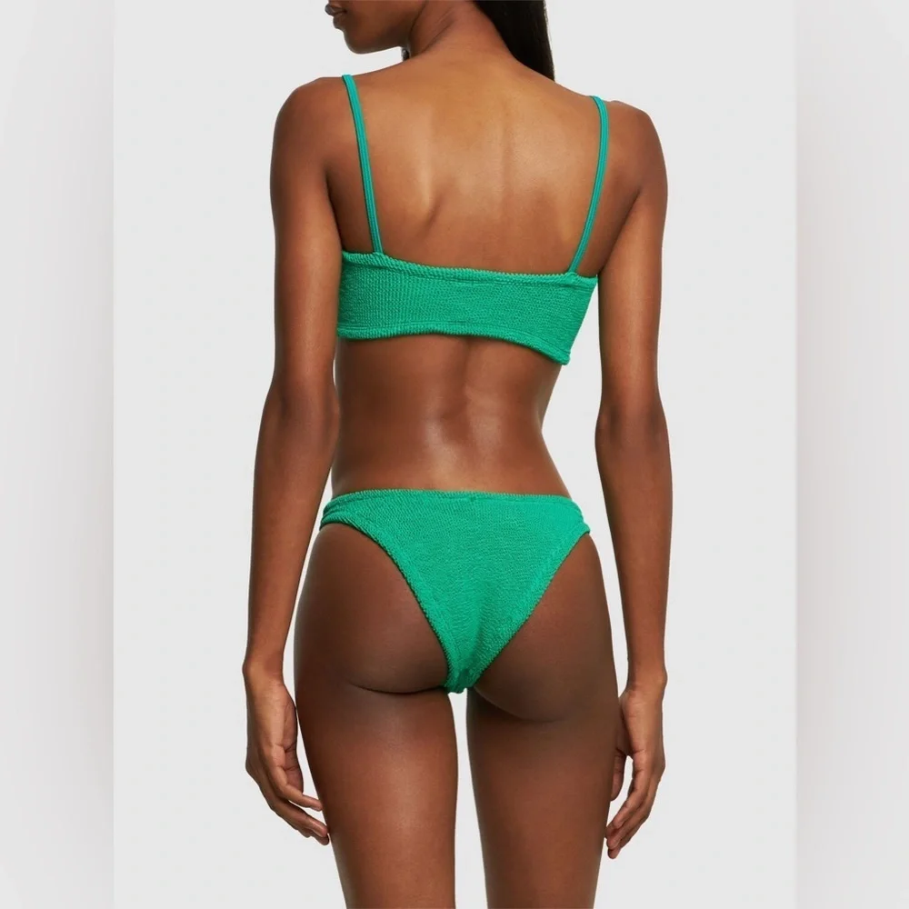 New Hunza G Bikini SET Emerald Green Gigi Crinkle Stretch Swimsuit Lime Jungle